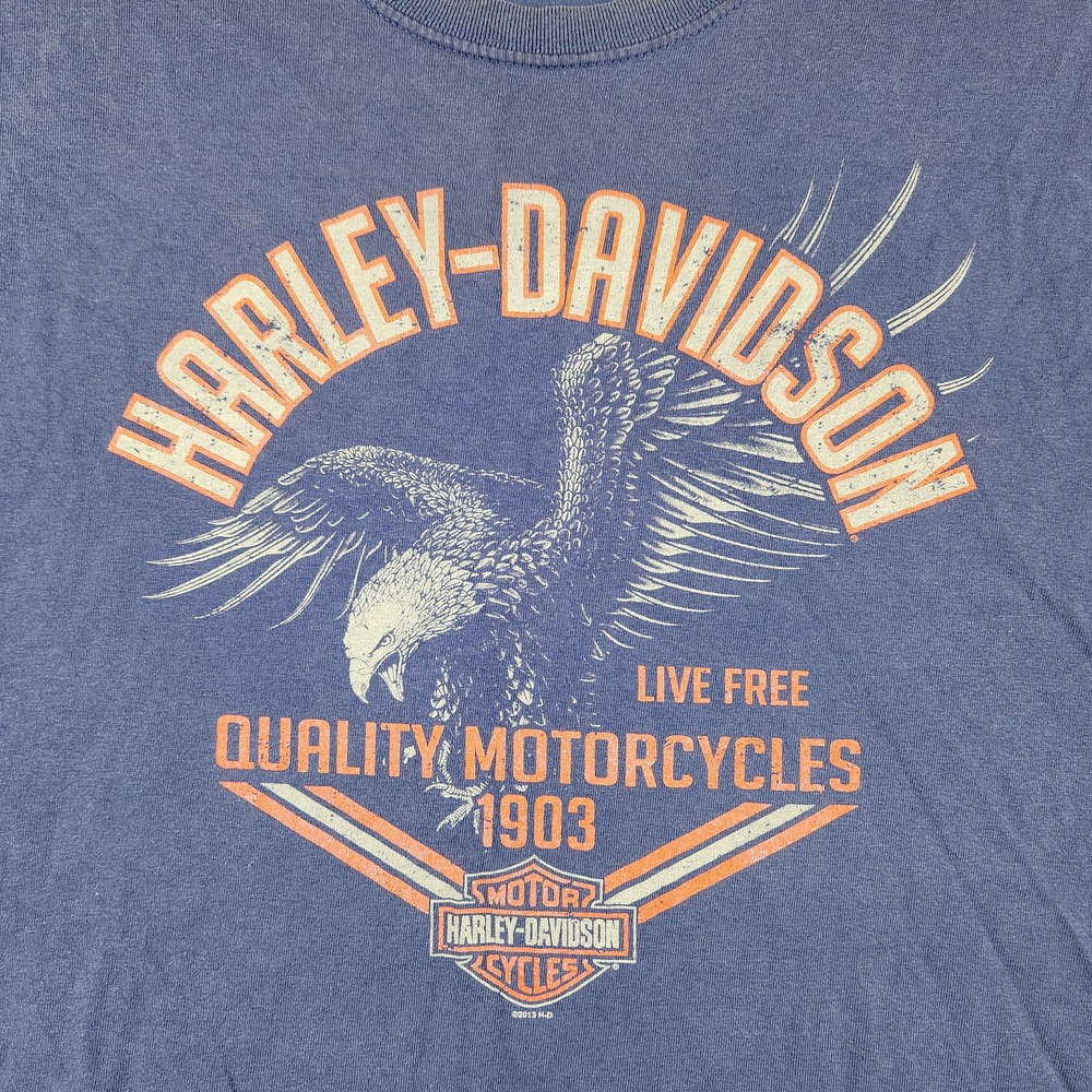 Harley Davidson Sleeveless Shirt Mens XL Blue Eagle Motorcycle Graceland Memphis